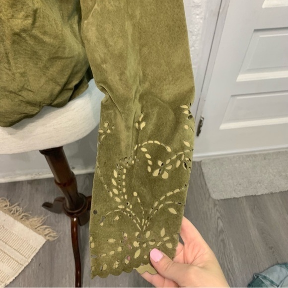 M Kalan Green Suede Leather Cardigan Jacket Large - Picture 3 of 9